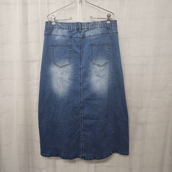 Blue Denim A-Line Midi Skirt Boho Faded Classic L - Picture 7 of 13